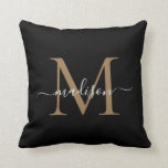 Black Gold Monogram Modern Stylish Feminine Script Cushion<br><div class="desc">Black Gold Monogram Modern Stylish Feminine Script Throw Pillow</div>