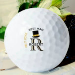 Black Gold Monogram Name Best Man Wedding Favour Golf Balls<br><div class="desc">This unique golf ball is designed as a gift for your Best Man. Features a fun design with a black and gold top hat against a white background. There is even a unique layering of the monogram -- look closely and you will see three colours, which gives it the feeling...</div>