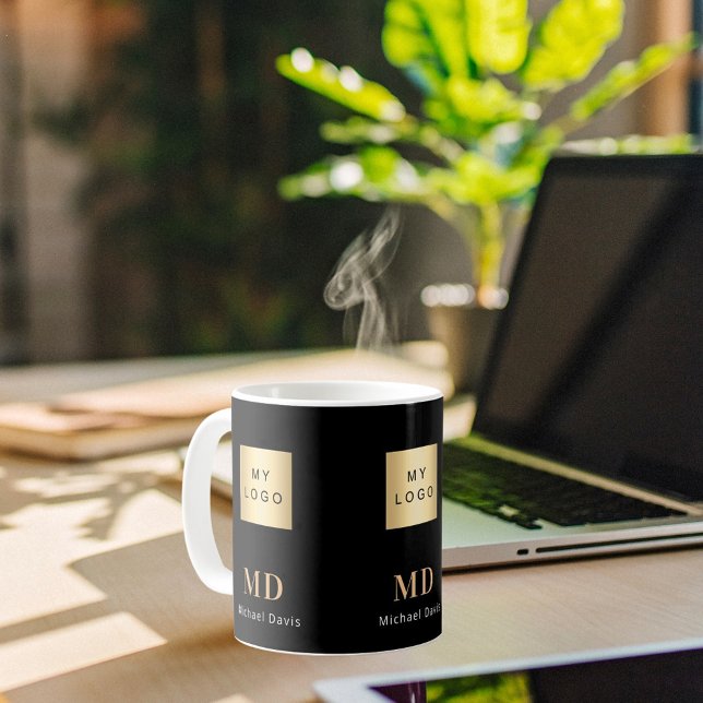 Black gold monogram name business logo coffee mug (Creator Uploaded)