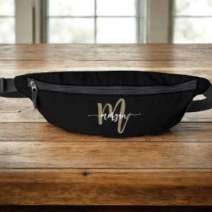 Black Gold Monogram Name Girl's Script Bum Bags