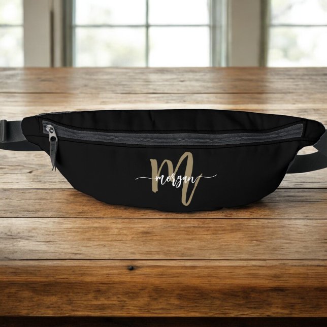 Black Gold Monogram Name Girl's Script  Bum Bags (Creator Uploaded)