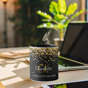 Black gold monogram name mug