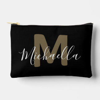 Black & Gold Monogram Name Small Accessory Pouch
