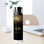 Black gold monogram name water bottle<br><div class="desc">Elevate your hydration game with our Glamourous Gold Confetti Personalised Water Bottle, designed for women who appreciate style and functionality. This chic accessory is perfect for making a statement while staying hydrated, whether you're at the gym, the office, or on the go. Sophisticated Black Background: The sleek black backdrop offers...</div>