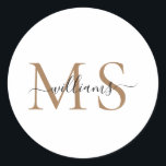 Black & Gold Monogram Name Wedding Classic Round S Sticker<br><div class="desc">Black & Gold Monogram Last Name Classic Round Sticker.</div>