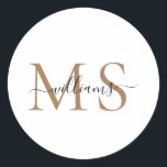 Black & Gold Monogram Name Wedding Classic Round S Sticker<br><div class="desc">Black & Gold Monogram Last Name Classic Round Sticker.</div>