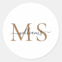 Black & Gold Monogram Name Wedding Classic Round S