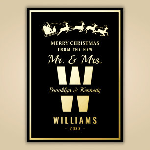 Black Gold Monogram Newlywed Mr And Mrs Christmas