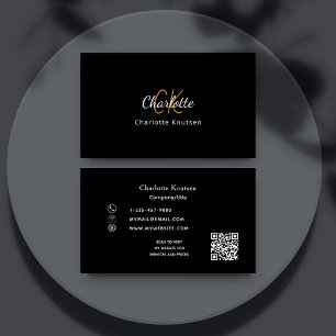 Black gold monogram Qr code Business Card