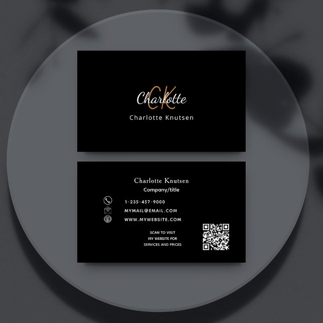 Black gold monogram Qr code Business Card (Creator Uploaded)