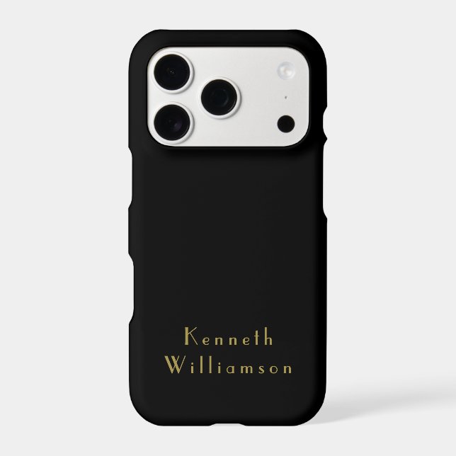 Black Gold Monogram Retro Name Minimalist Men Chic (Back)