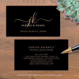 Black Gold Monogram Script Initials Business Logo Card