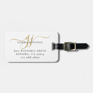 Black Gold Monogram Script Name  Luggage Tag
