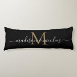 Black Gold Monogram Script Newlywed Anniversary Body Cushion<br><div class="desc">Simple Black Gold Monogram Script Newlywed Couple Wedding Anniversary Body Pillow</div>
