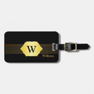 Black & Gold Monogram Style Luggage Tag