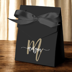 Black Gold Monogram Stylish Modern Favour Box