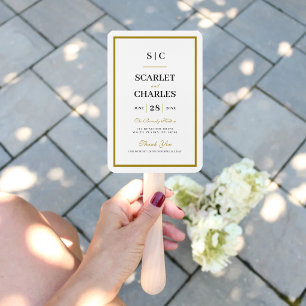 Black & Gold Monogram Wedding Ceremony Program Hand Fan