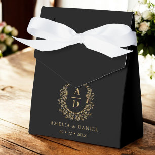 Black Gold Monogram Wedding Crest Modern Favour Box