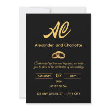 Black Gold Monogram Wedding Invitation