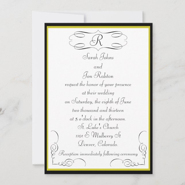 Black Gold Monogram Wedding Invitation (Front)