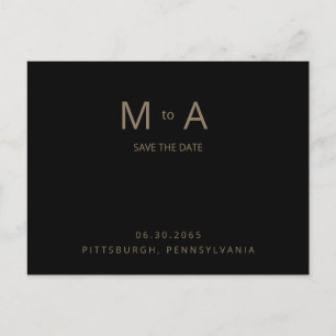 Black & Gold Monogram Wedding Save the Date Postcard