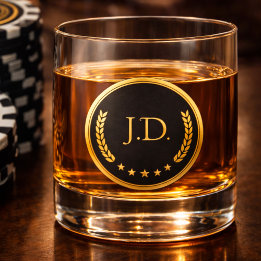 Black & Gold Monogram Whiskey Glass | Poker