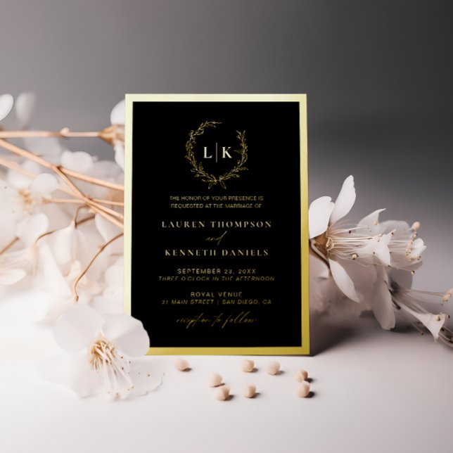 Black Gold Monogram Wreath Wedding  (Creator Uploaded)