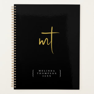 Black Gold Monogrammed Initials Script Appointment Planner