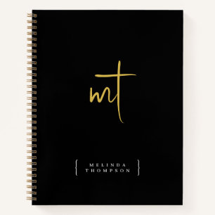 Black Gold Monogrammed Initials Script Typography  Notebook