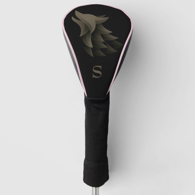 Black & Gold Monogrammed Leather fit Golf Head Cover (Front)