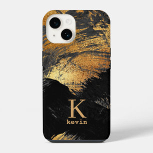 Black gold monogrammed name elegant iPhone 14 case