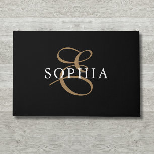 Black gold monogrammed personalised doormat