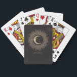 Black Gold Moon Stars Mandala Celestial Playing Cards<br><div class="desc">Elegant celestial design begins with a crescent moon and stars surrounded by a mandala. The graphics and text are a matte gold colour and the background is black.</div>