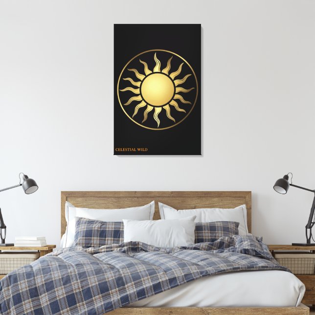 Black Gold Moon Sun Boho Canvas Wall Art Decor (Insitu(Bedroom))