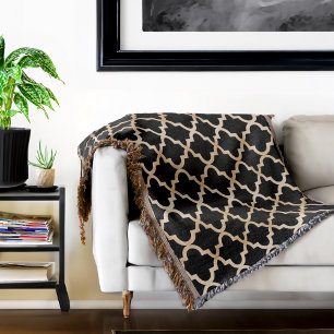 Black & Gold Moroccan Pattern Throw Blanket