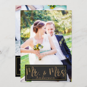 Black & Gold Mr. & Mrs. Wedding Photo Thank You Invitation