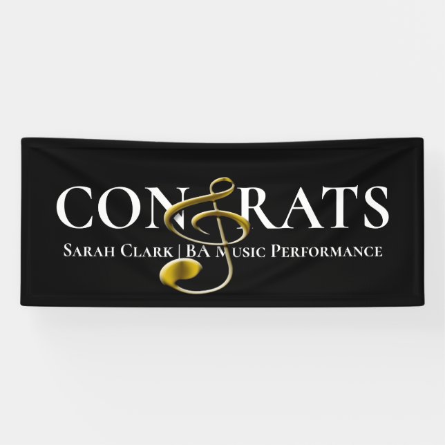 Black Gold Music Graduation Treble Clef Customised Banner (Horizontal)