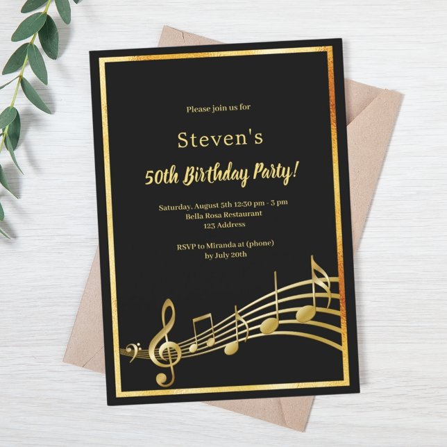 Black gold music notes birthday invitation (Creator Uploaded)