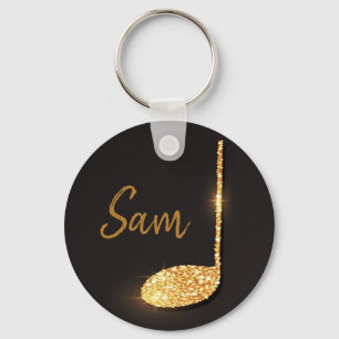 Black gold music notes monogram name key ring