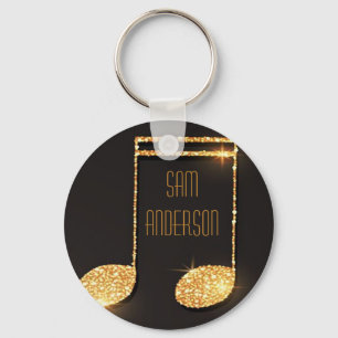 Black gold music notes monogram name key ring