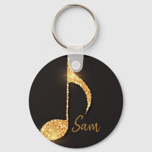 Black gold music notes monogram name  key ring