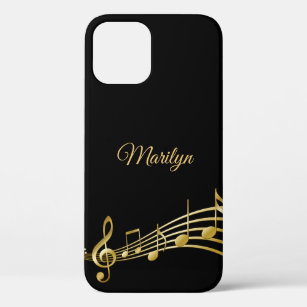 Black gold music notes name iPhone 12 case
