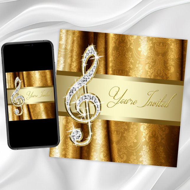 Black Gold Music Treble Clef Recital Invitations (Music recital production invitation. Instant download and printed invitations available.)