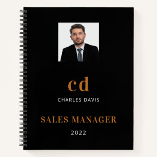 Black gold name initials photo business 2022 notebook