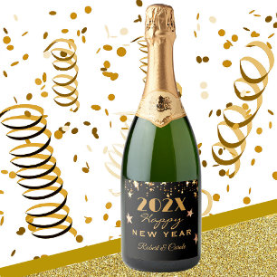 Black & Gold, Name on Happy New Year Sparkling Wine Label