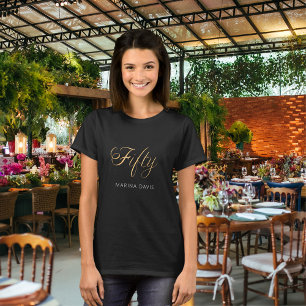 Black gold name script 50th birthday T-Shirt