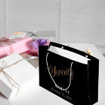 Black gold name script 70th birthday large gift bag<br><div class="desc">Black background. Seventy is written with a faux gold script.  Personalise and add a name and date.</div>