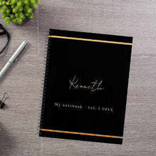 Black gold name script minimalist notebook