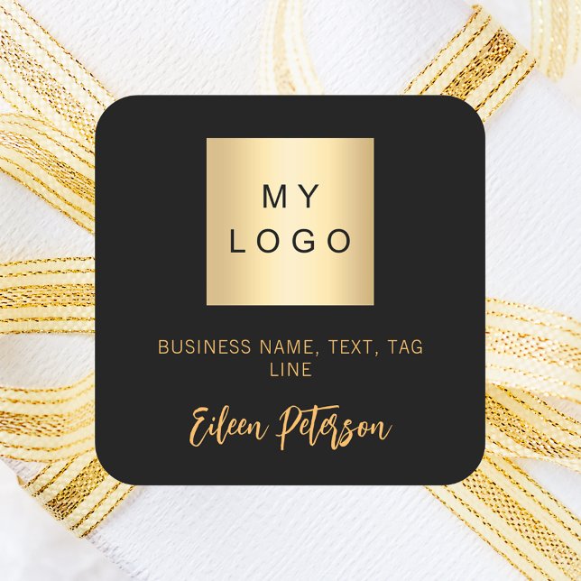 Black gold name signature business logo square sticker (Creator Uploaded)