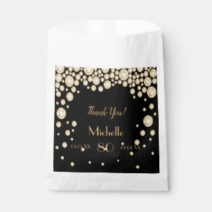 Black gold name thank you 80th birthday favour bags
